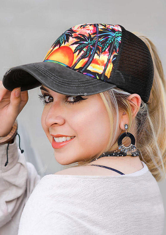 

Hats Beach Sunset Coconut Tree Criss-Cross Baseball Cap in Gray. Size