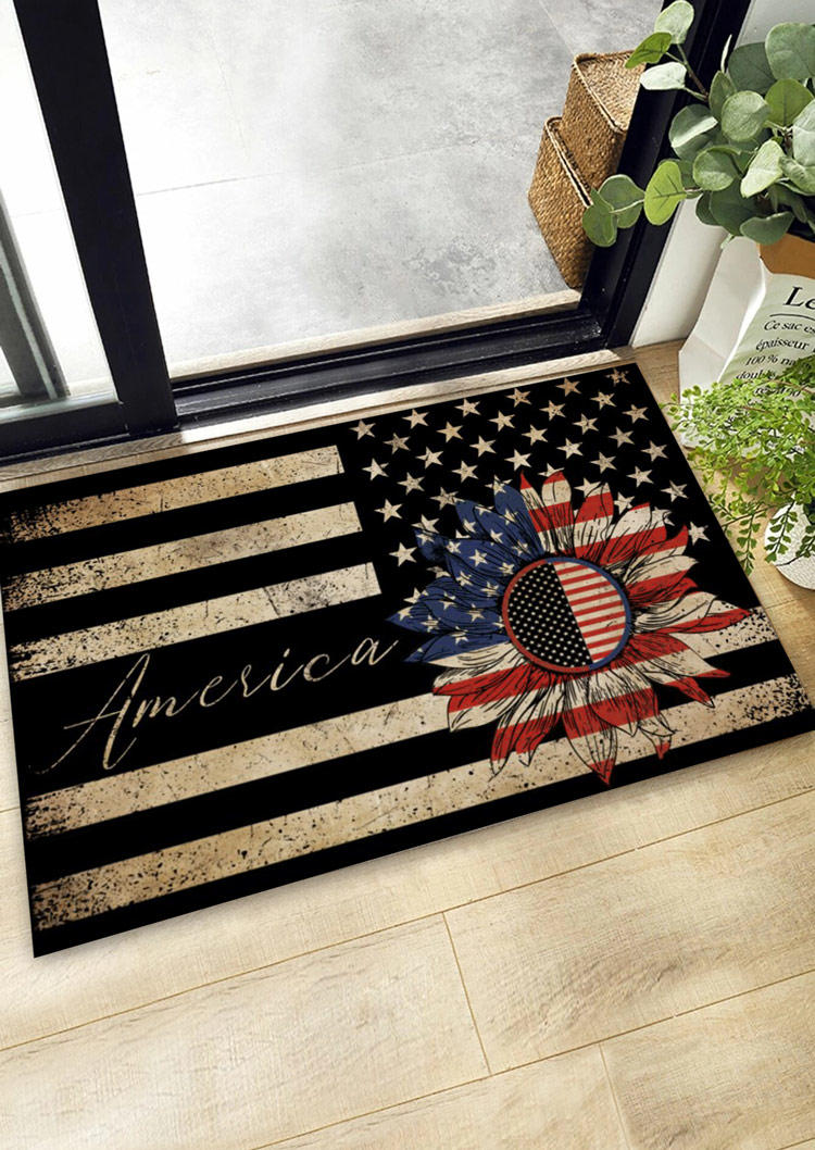 

American Flag Star Striped Sunflower Non-Slip Rug Carpe in Multicolor. Size