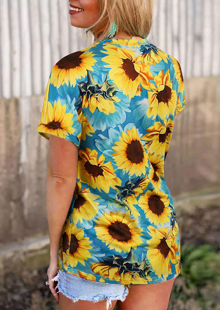 T-shirts Tees Sunflower Short Sleeve O-Neck T-Shirt Tee in Multicolor. Size: S,M,L