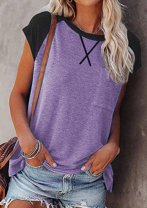 

T-shirts Tees Color Block Pocket Raglan Sleeve T-Shirt Tee in Light Purple. Size