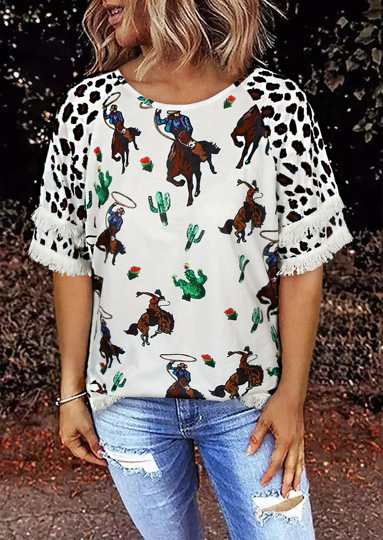 

Blouses Leopard Tassel Cowboy Horse Cactus Blouse in Multicolor. Size
