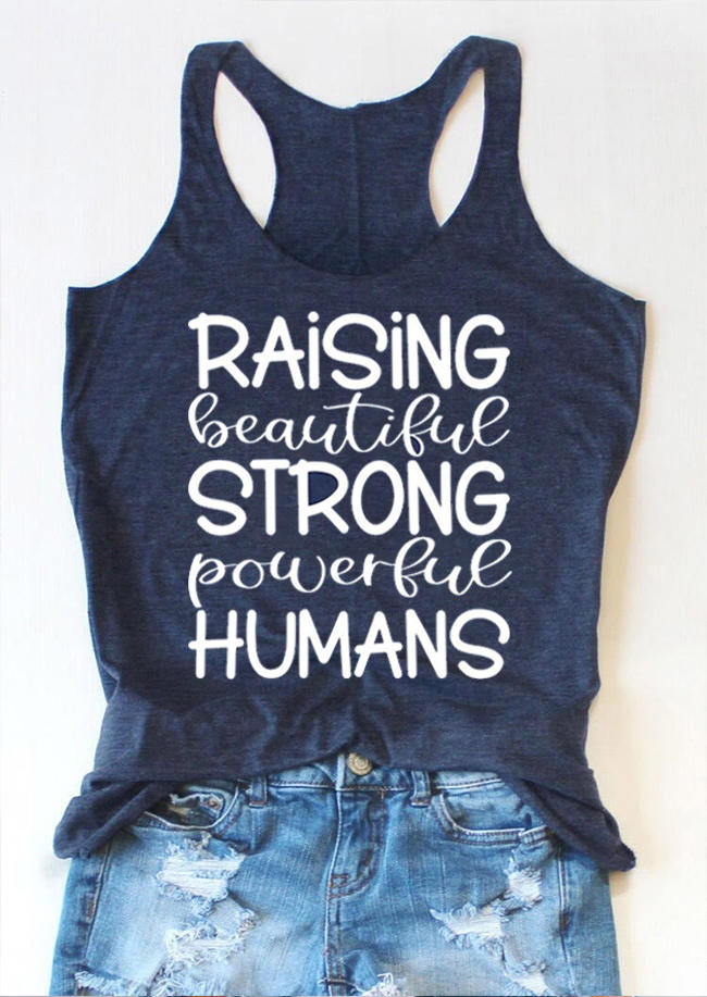 

Tank Tops Raising Beautiful Strong Powerful Humans Tank Top in Navy Blue. Size