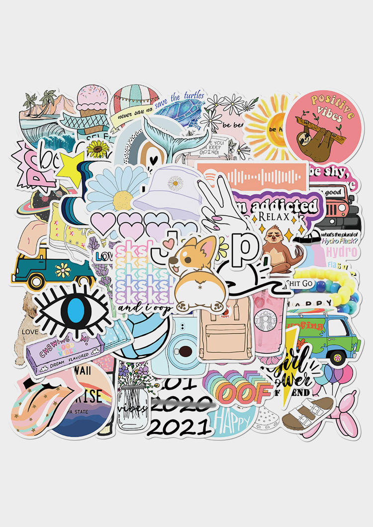 

Cool Gadgets 50Pcs Summer Beach Cartoon Waterproof Sticker Set in Multicolor. Size