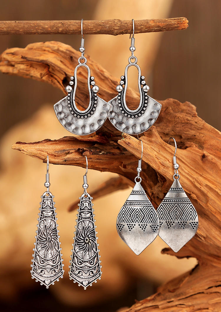 

Earrings 3 Pairs/Set Hollow Out Ethnic Style Geometric Alloy Earrings in Silver. Size