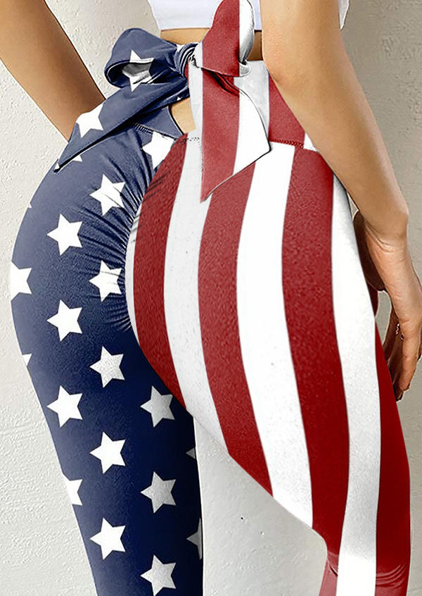 

Activewear American Flag Star Striped Bowknot Activewear Leggings in Multicolor. Size: ,M,L,XL