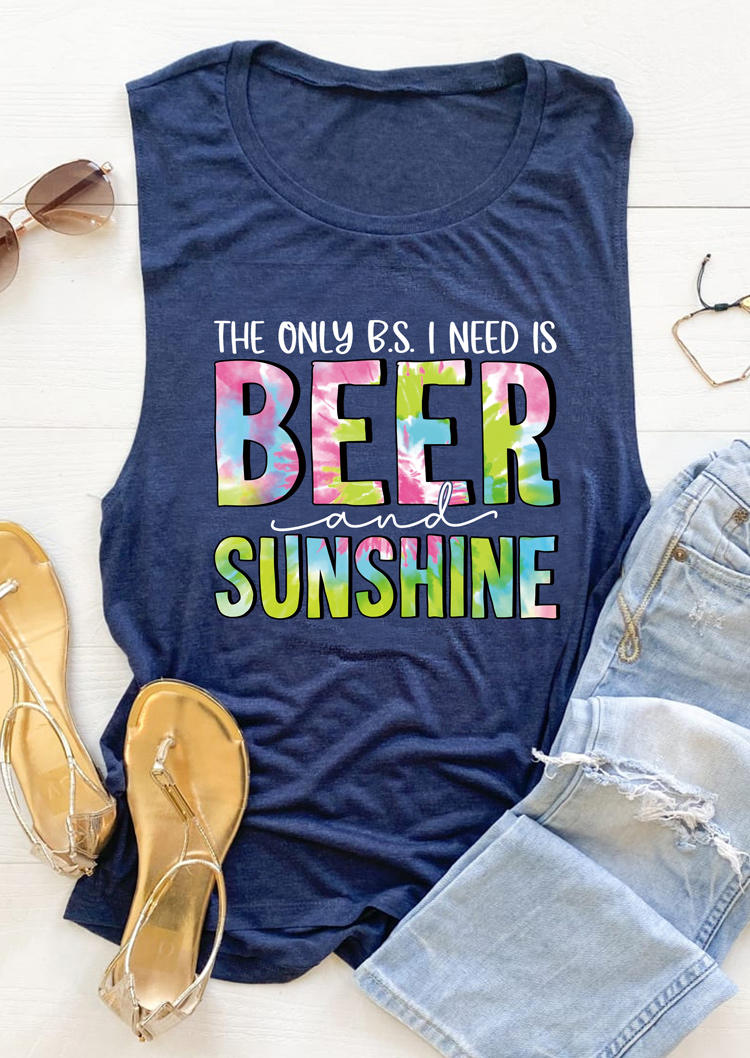 

Tank Tops The Only BS I Need Is Beer And Sunshine Tank Top in Deep Blue. Size