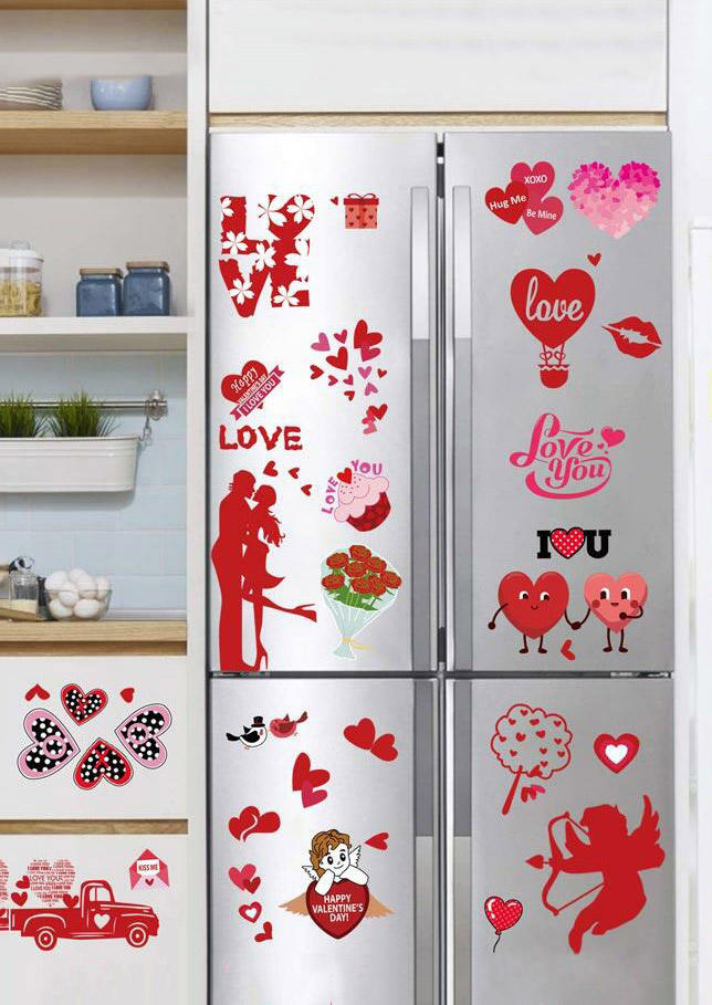

8Pcs Happy Valentine's Day Love Heart Decorative Window Stickers in Red. Size
