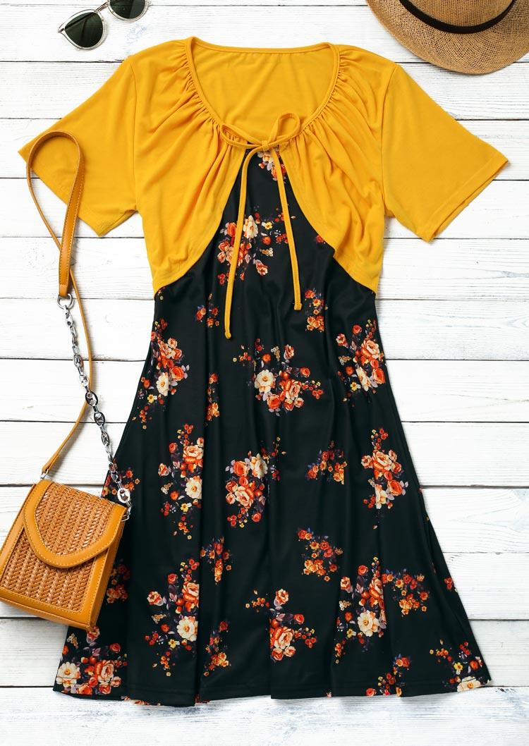 

Mini Dresses Floral Ruffled Tie Casual Mini Dress in Multicolor. Size: L,M,,XL