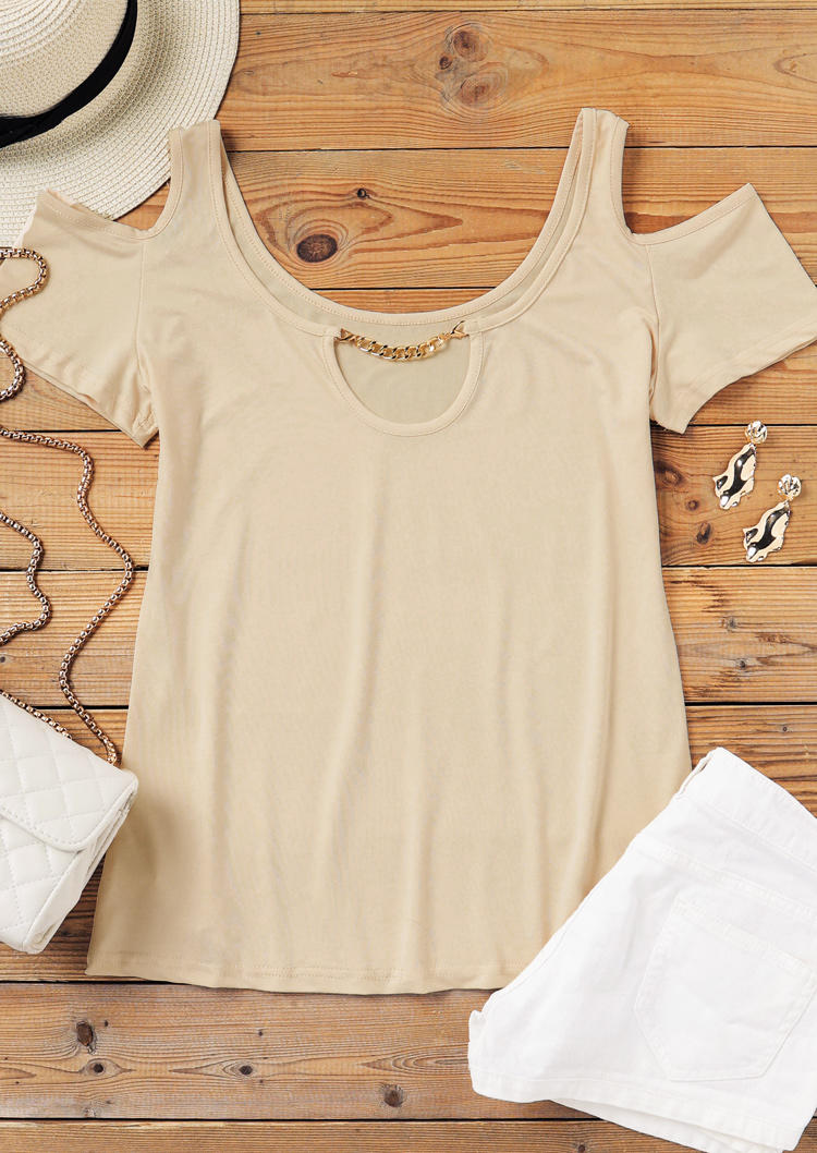 

Blouses Hollow Out Cold Shoulder Keyhole Neck Blouse in Apricot. Size: ,L,XL