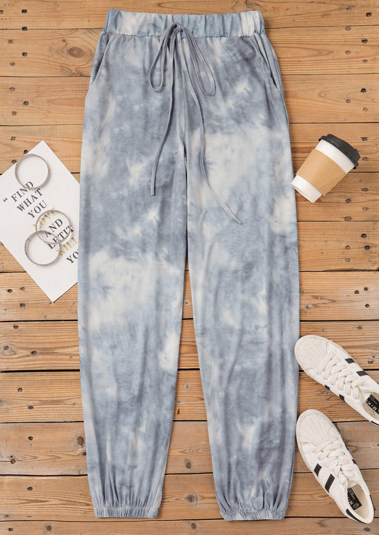 

Pants Tie Dye Elastic Waist Pocket Casual Sweatpants in Gray. Size