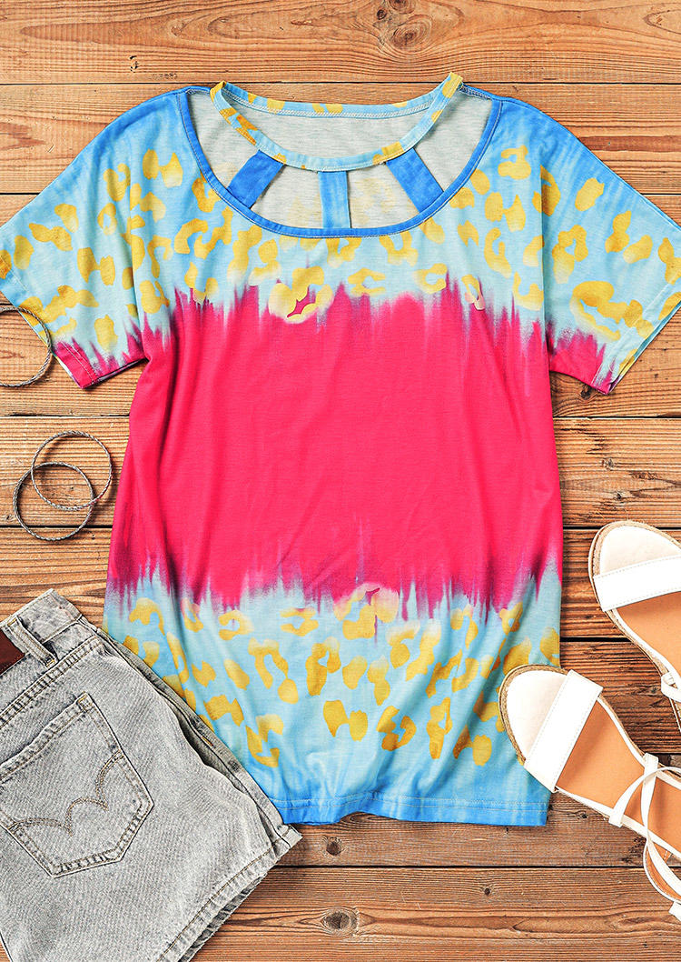 

Blouses Leopard Tie Dye Hollow Out Blouse in Multicolor. Size