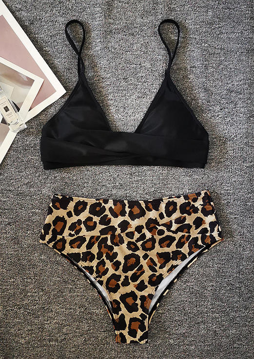 

Bikini Sets Leopard Criss-Cross High Waist Bikini Set in Leopard. Size: ,M,L,XL