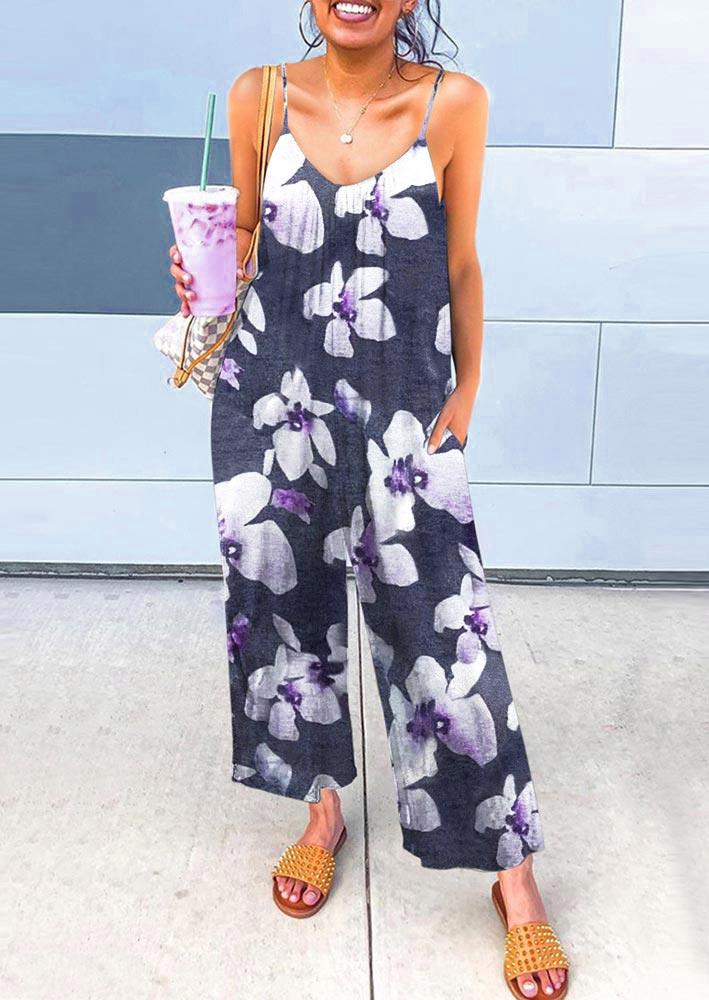 

Jumpsuits & Rompers Floral Pocket Spaghetti Strap Wide Leg Jumpsuits in Multicolor. Size: ,M,L,XL