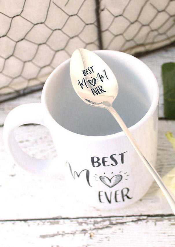 

Best Mom Ever Heart Porcelain Cup in White. Size