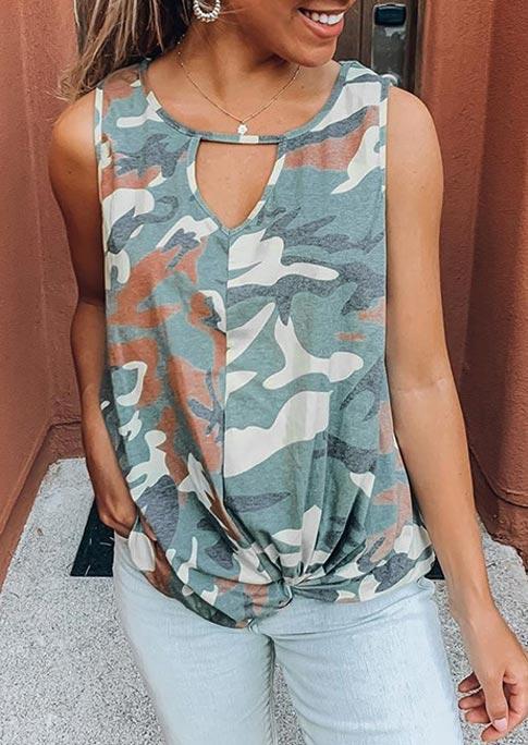 

Tank Tops Camouflage Tie Hollow Out Keyhole Neck Tank Top in Camouflage. Size: ,M,L,XL