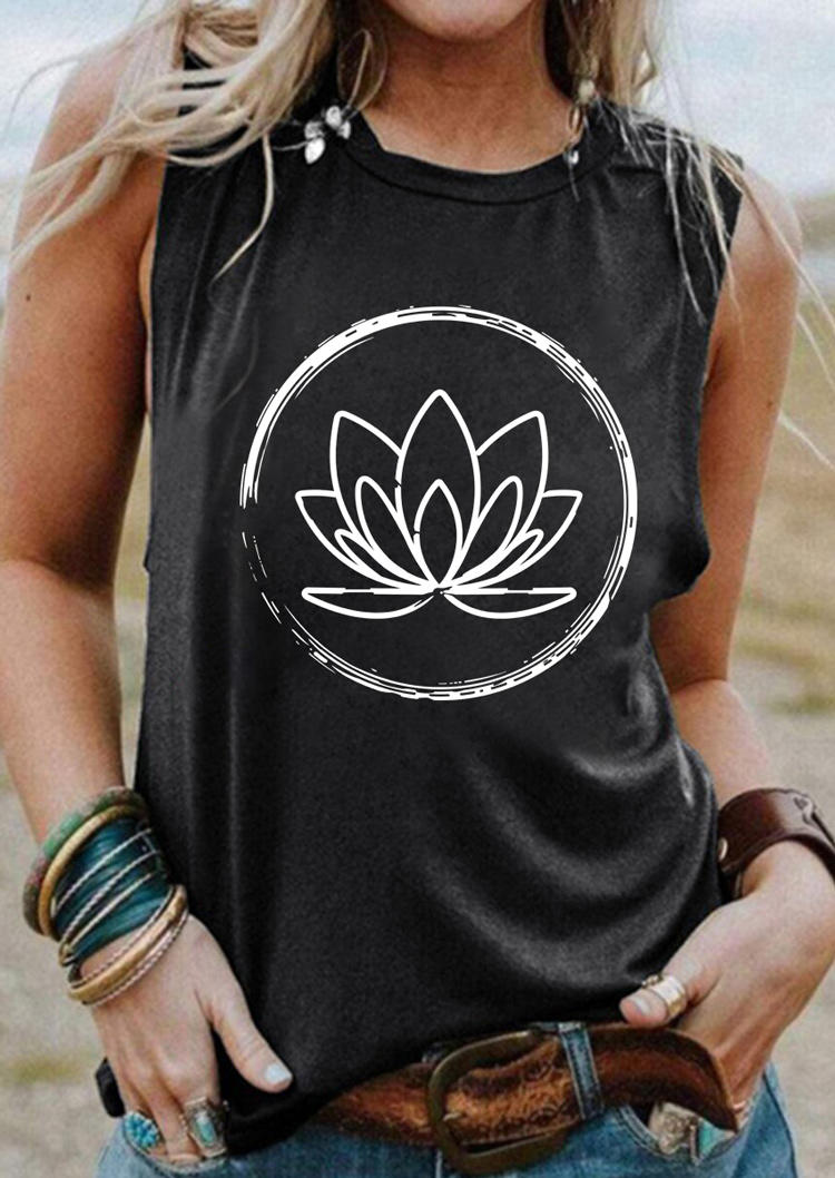 

Tank Tops Lotus Sleeveless O-Neck Casual Tank Top in Dark Grey. Size
