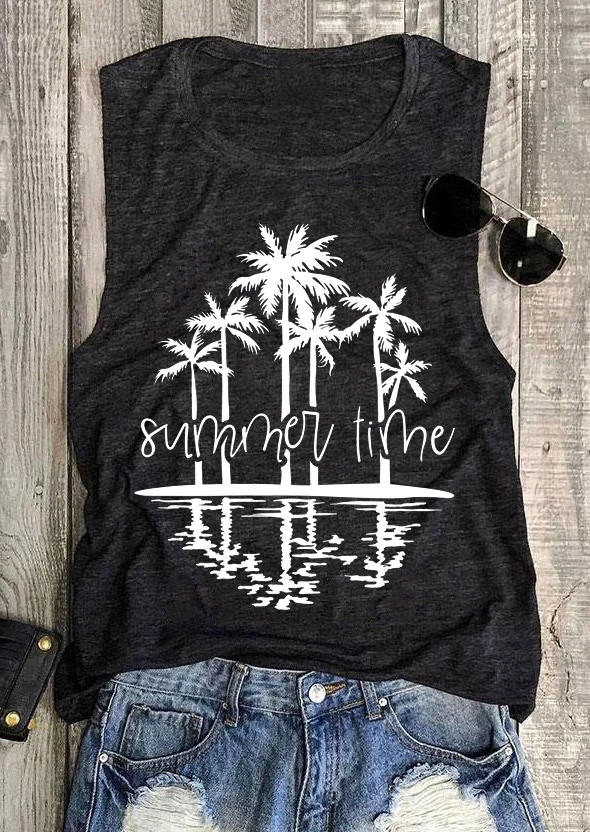 

Tank Tops Summer Time Coconut Tree Tank Top in Dark Grey. Size: ,XL