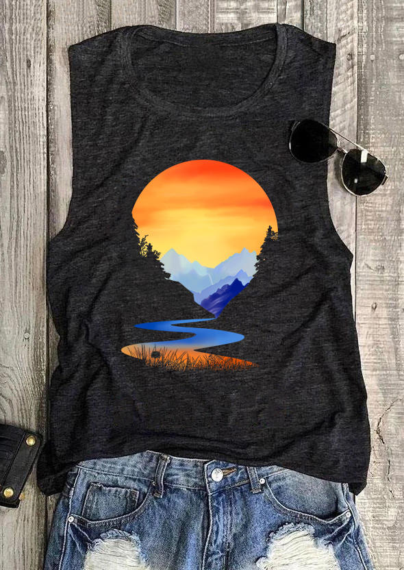 

Tank Tops Mountain Sun Nature Casual Tank Top in Dark Grey. Size: ,XL