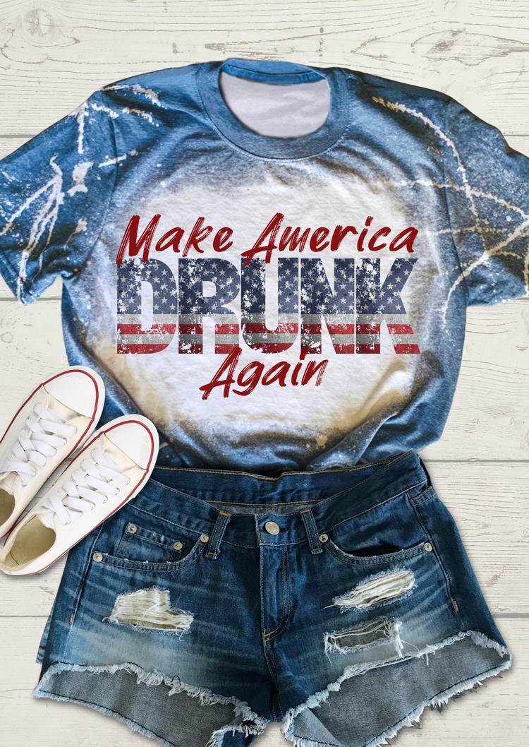 

T-shirts Tees American Flag Make America Drunk Again Bleached T-Shirt Tee in Multicolor. Size