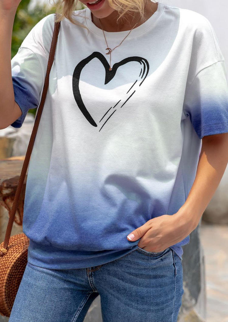 

Blouses Gradient Heart Drop Shoulder Blouse in White. Size: ,M,L,XL