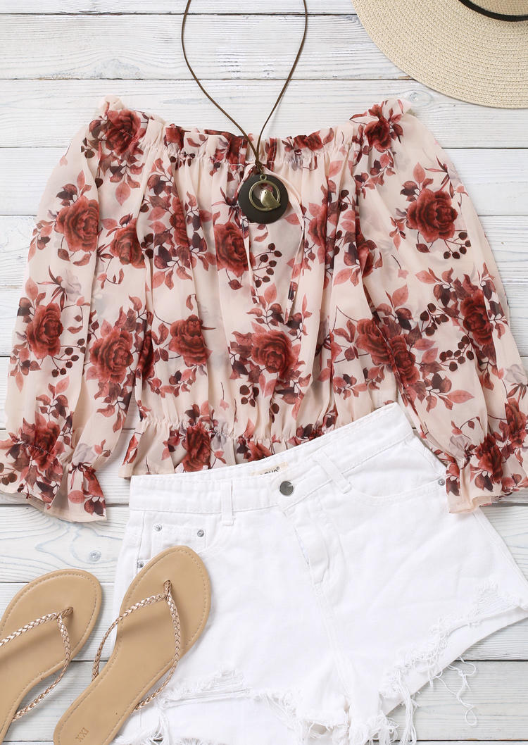 

Blouses Floral Ruffled Off Shoulder Casual Blouse in Multicolor. Size