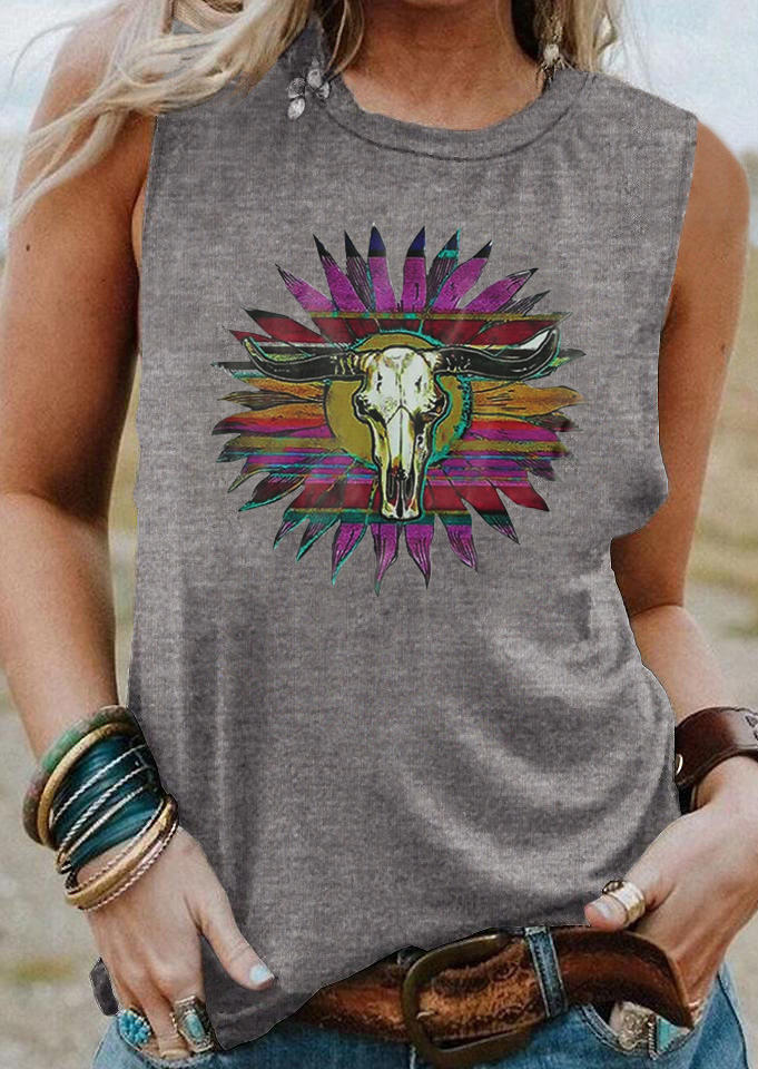 

Tank Tops Sunflower Steer Skull Sleeveless Tank Top in Gray. Size