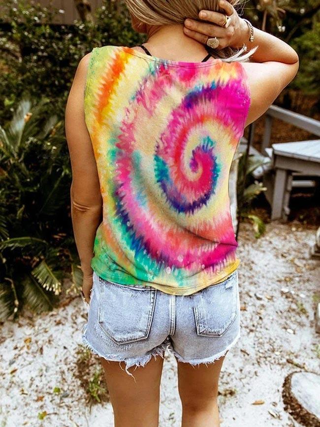

Tank Tops Tie Dye Swirl Notched Neck Tank Top in Multicolor. Size: ,L