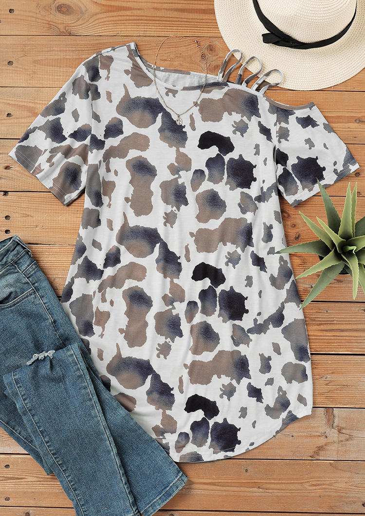 

Blouses Cow One Sided Cold Shoulder Blouse in Multicolor. Size