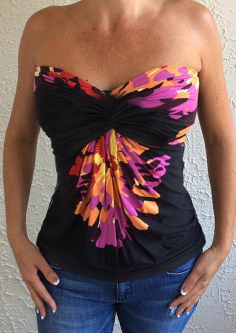 

Tank Tops Colorful Floral Twist Hollow Out Strapless Tank Top in Black. Size: ,M,L,XL