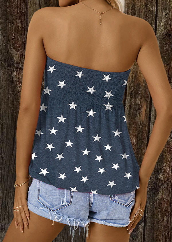 Tank Tops Star Strapless Smocked Stretchy Tank Top - Deep Blue in Blue. Size: S