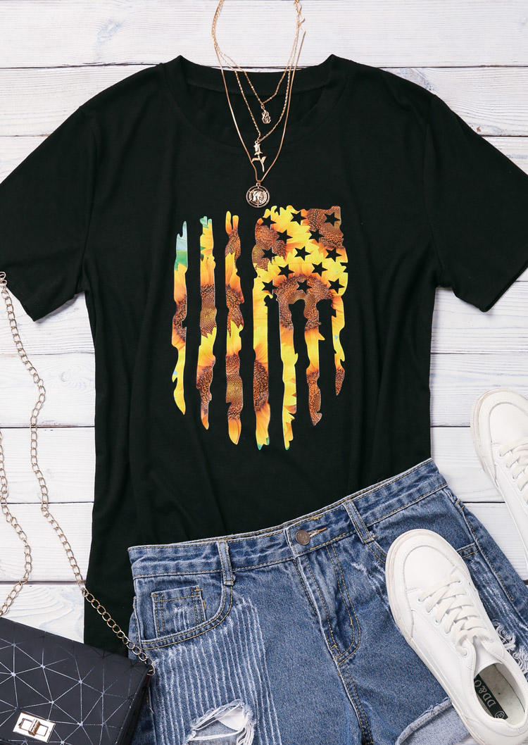 

T-shirts Tees American Flag Sunflower Star T-Shirt Tee in Black. Size: ,M,L,XL