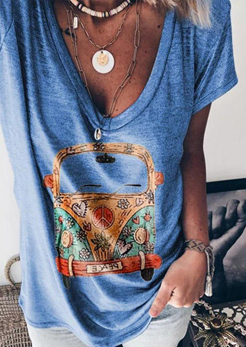 

T-shirts Tees Truck V-Neck Loose T-Shirt Tee in Blue. Size: ,M,L
