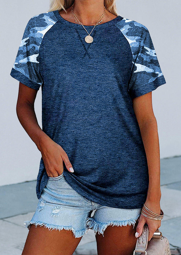 

T-shirts Tees Camouflage O-Neck T-Shirt Tee in Deep Blue. Size: ,M,XL