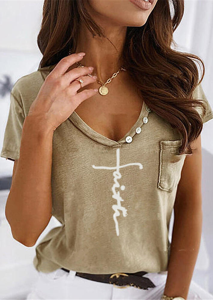 

Blouses Faith Button Pocket Casual Blouse in Khaki. Size: ,XL