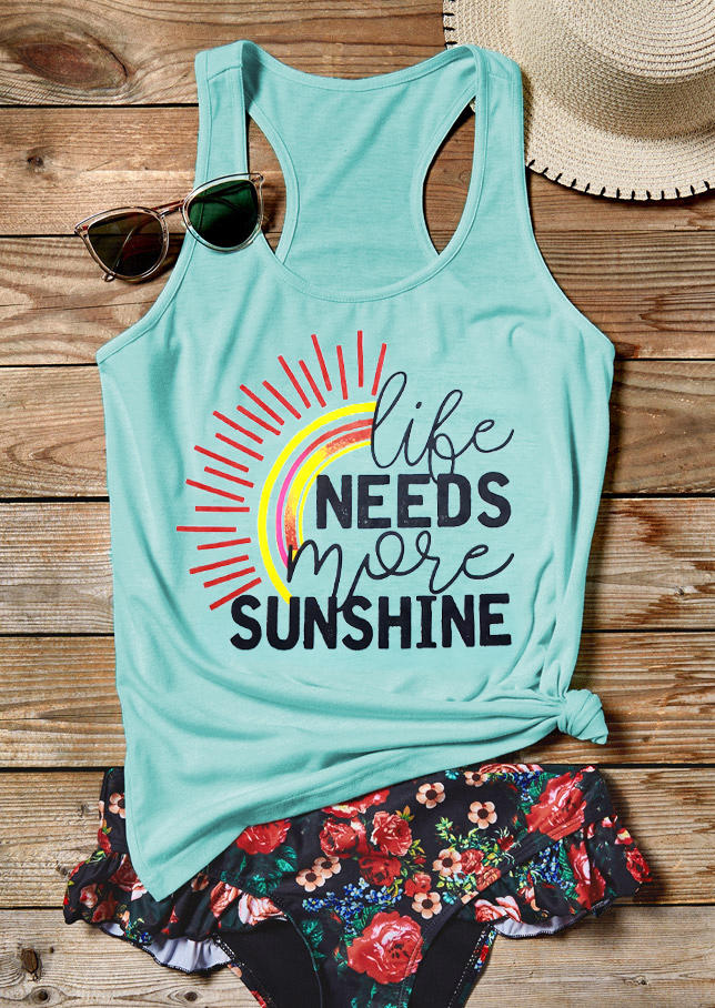 

Tank Tops Life Needs More Sunshine Racerback Tank Top in Lake Blue. Size