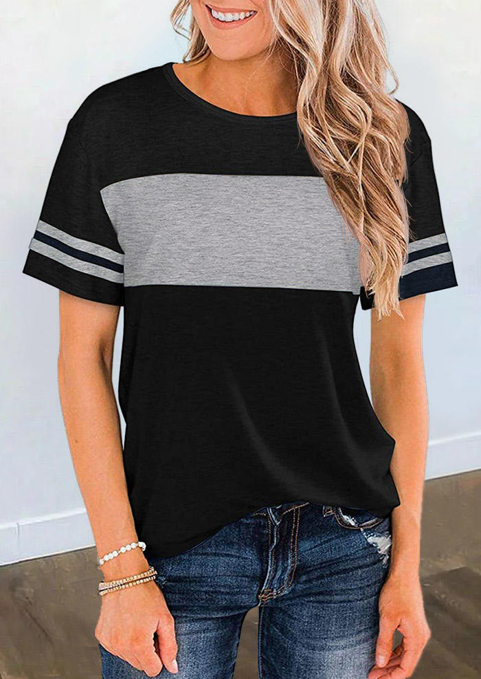 

T-shirts Tees Color Block O-Neck T-Shirt Tee in Black. Size: ,M,L,XL