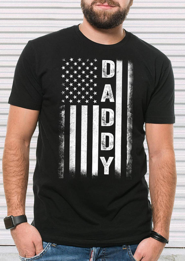 

T-shirts Tees Men American Flag Star Striped Daddy T-Shirt Tee in Black. Size: L,M,,XL