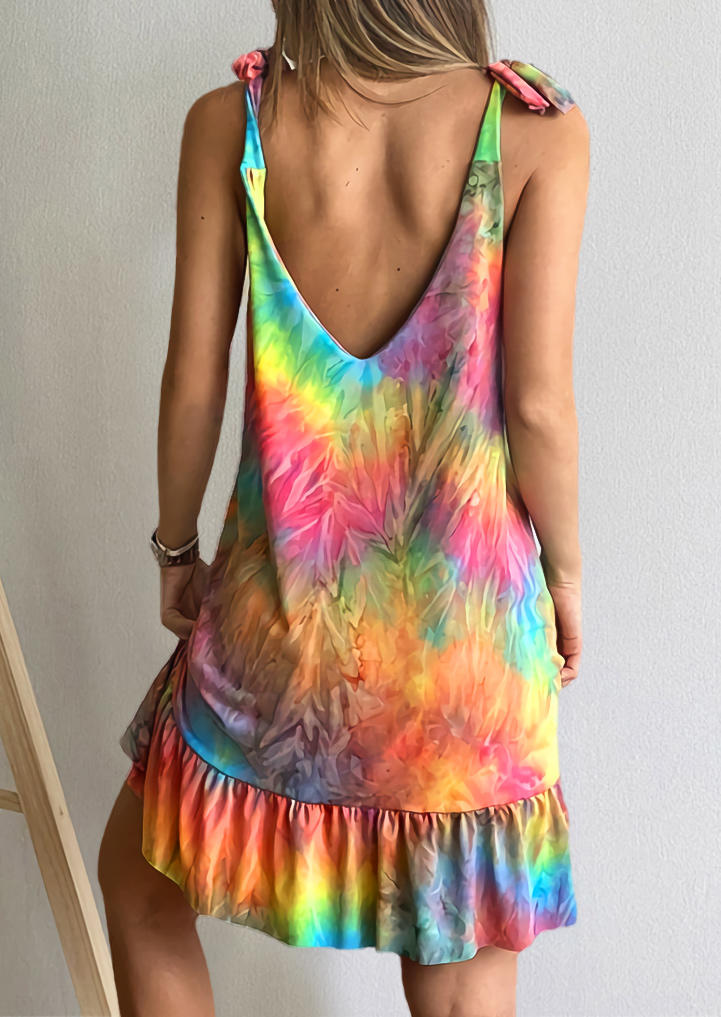 

Mini Dresses Tie Dye Ruffled Adjustable Strap Mini Dress in Multicolor. Size: ,M,L,XL