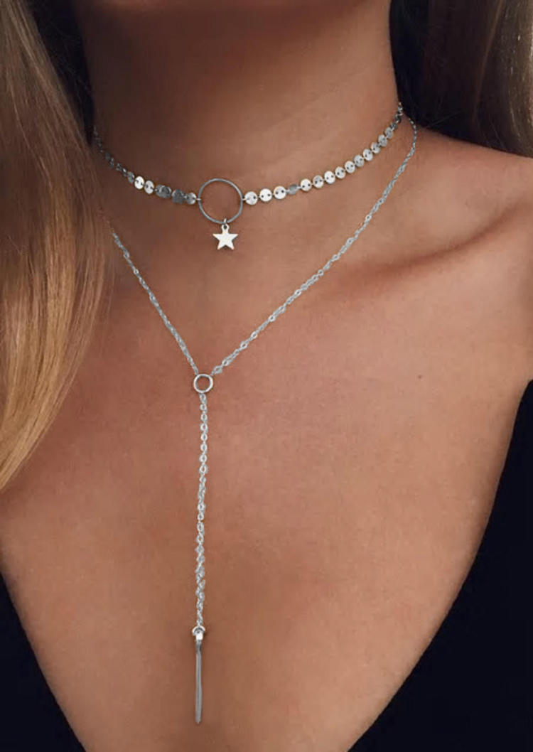 

Necklaces Bohemian Star Hollow Out Double-Layered Necklace in Silver. Size