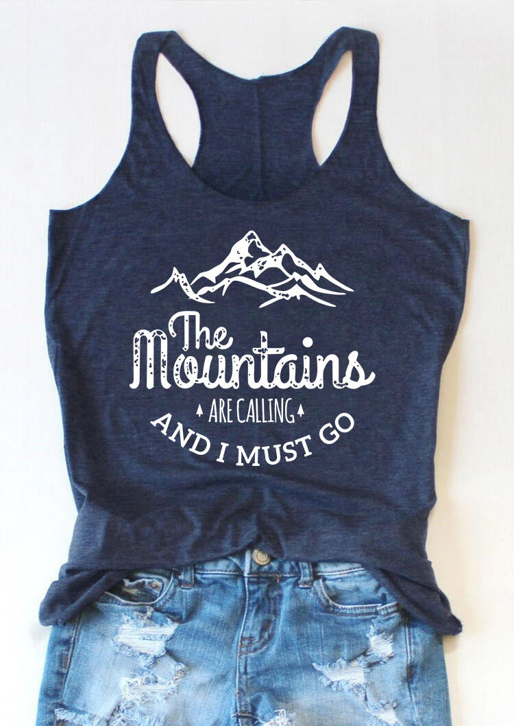 

Tank Tops The Mountains Are Calling And I Must Go Tank Top in Navy Blue. Size