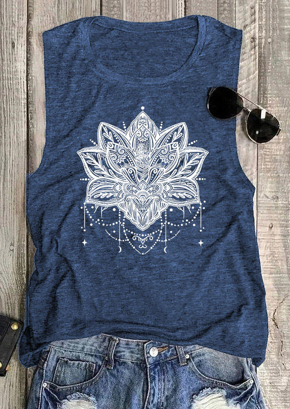 

Tank Tops Mandala Lotus O-Neck Tank Top in Blue. Size