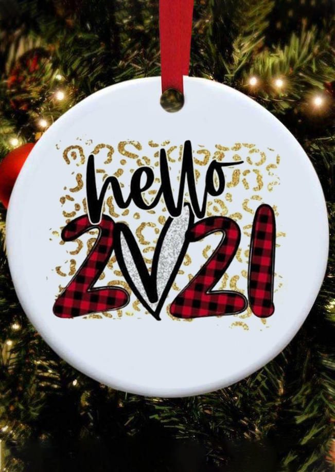

Christmas Decoration Hello 2021 Leopard Buffalo Plaid Hanging Ornament in Red. Size
