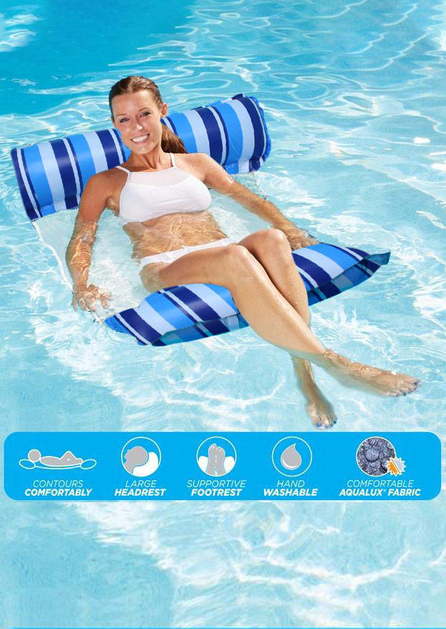 

Multi-Functional Striped Hammock Swimming Pool Float in Blue,Orange. Size