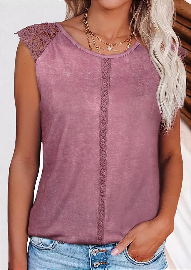 

Blouses Lace Splicing Raglan Sleeve Blouse in Cameo Brown. Size