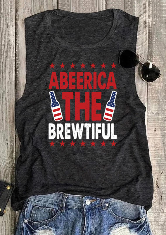 

Tank Tops Abeerica The Brewtiful American Flag Tank Top in Dark Grey. Size: ,XL