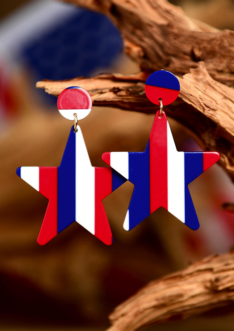 

Earrings American Flag Star Striped Hollow Out Heart Stud Earrings in Pattern2. Size