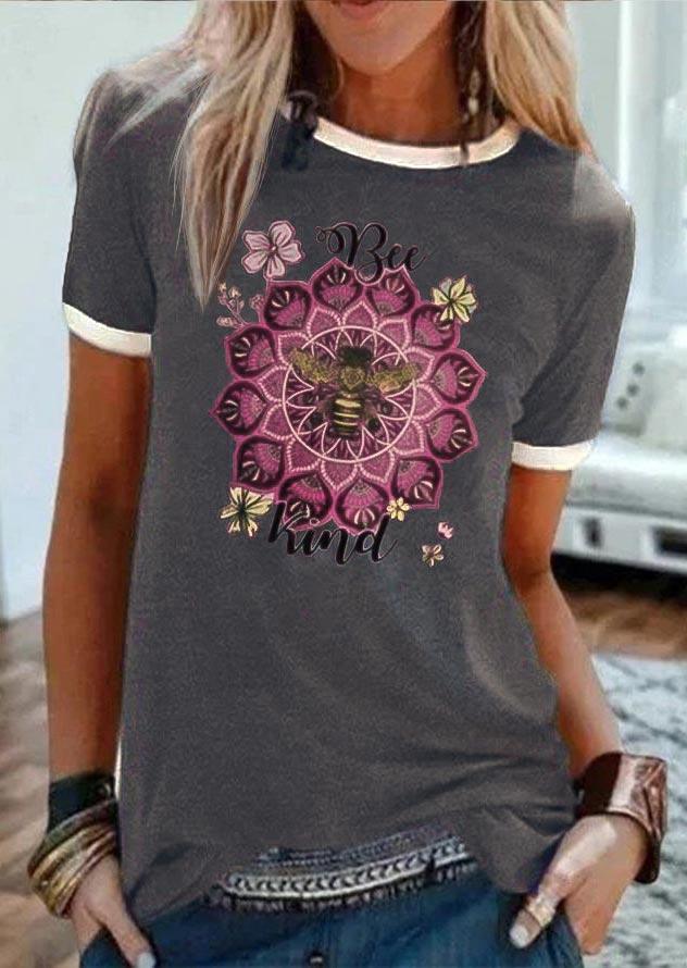 

T-shirts Tees Mandala Floral Bee Kind T-Shirt Tee in Gray. Size: ,M