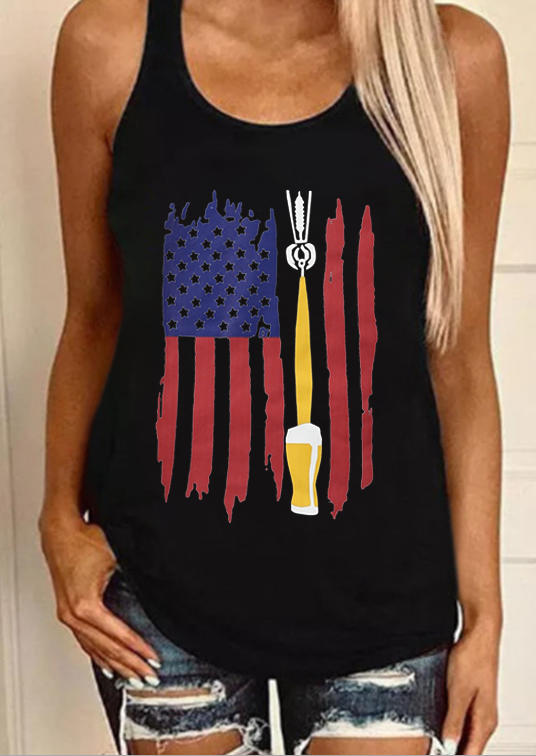 

Tank Tops American Flag Star Striped Beer Racerback Tank Top in Black. Size