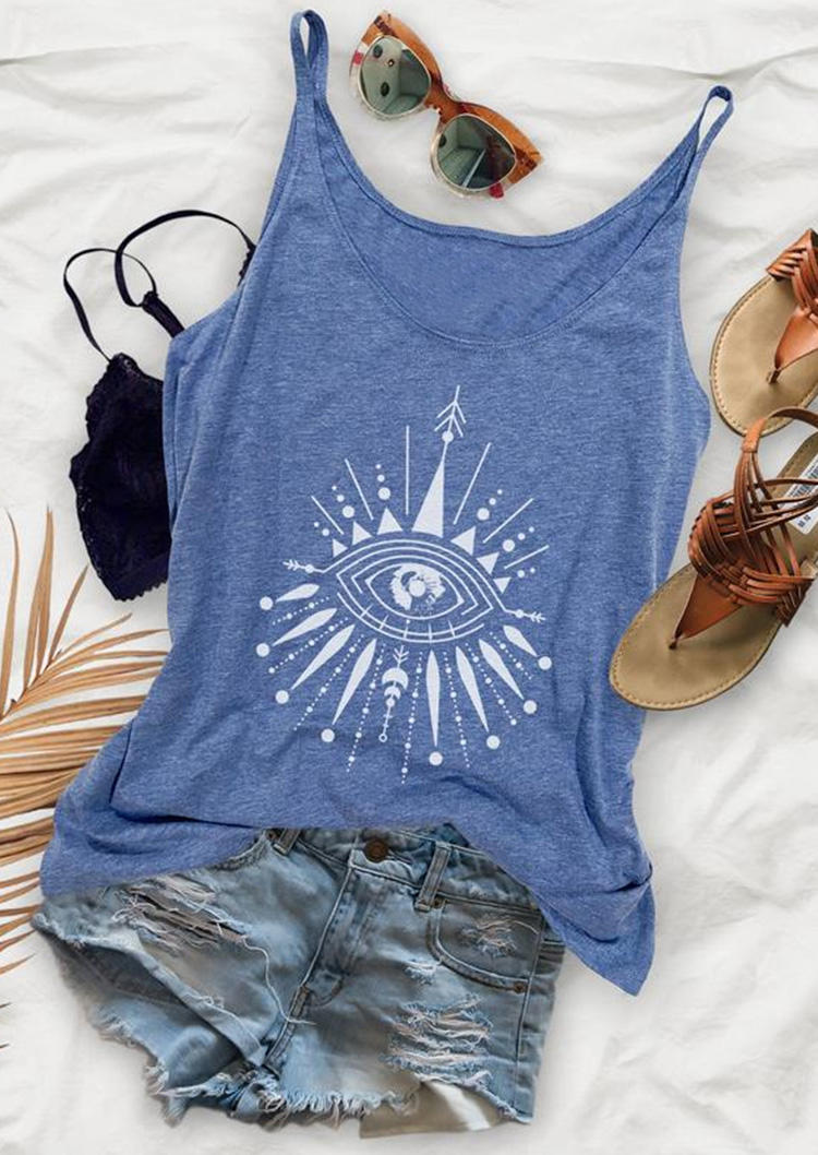 

Tank Tops Mandala Eye Sleeveless Camisole in Sky Blue. Size