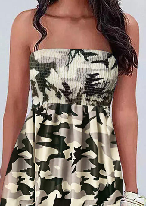 Mini Dresses Camouflage Smocked Strapless Mini Dress in Camouflage. Size: M,L,XL